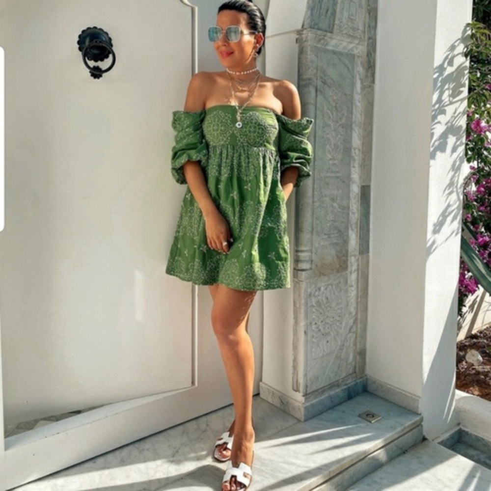 zara green short dress | Dresses | Zara Open Work Embroidery Mini spring fits